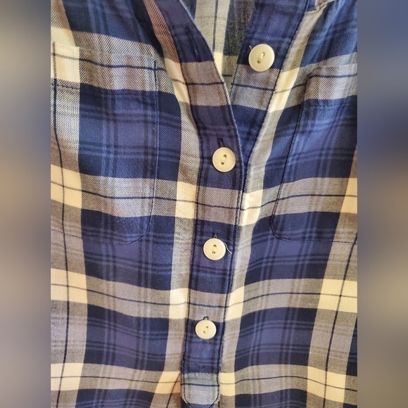 Madewell blue & white plaid half buttoned long sleeve shirt top blouseSz-S P16 - Picture 8 of 10